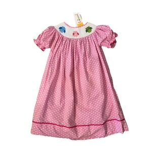 NWT Babeeni Smocked Dress Pink Sz4t Owl polkadot